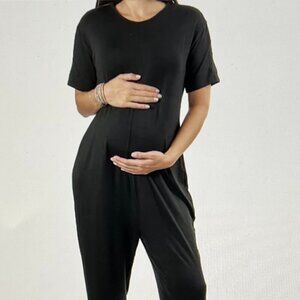 BUMP'N The Jump'n Mama Slouchy Belted Zip Up SS Maternity Jumpsuit Size M